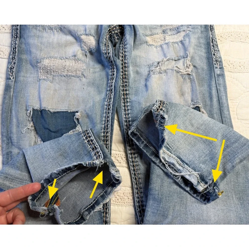 Rock Revival Stan Straight Jeans Blue Distressed Grunge Biker Festival Mens 29